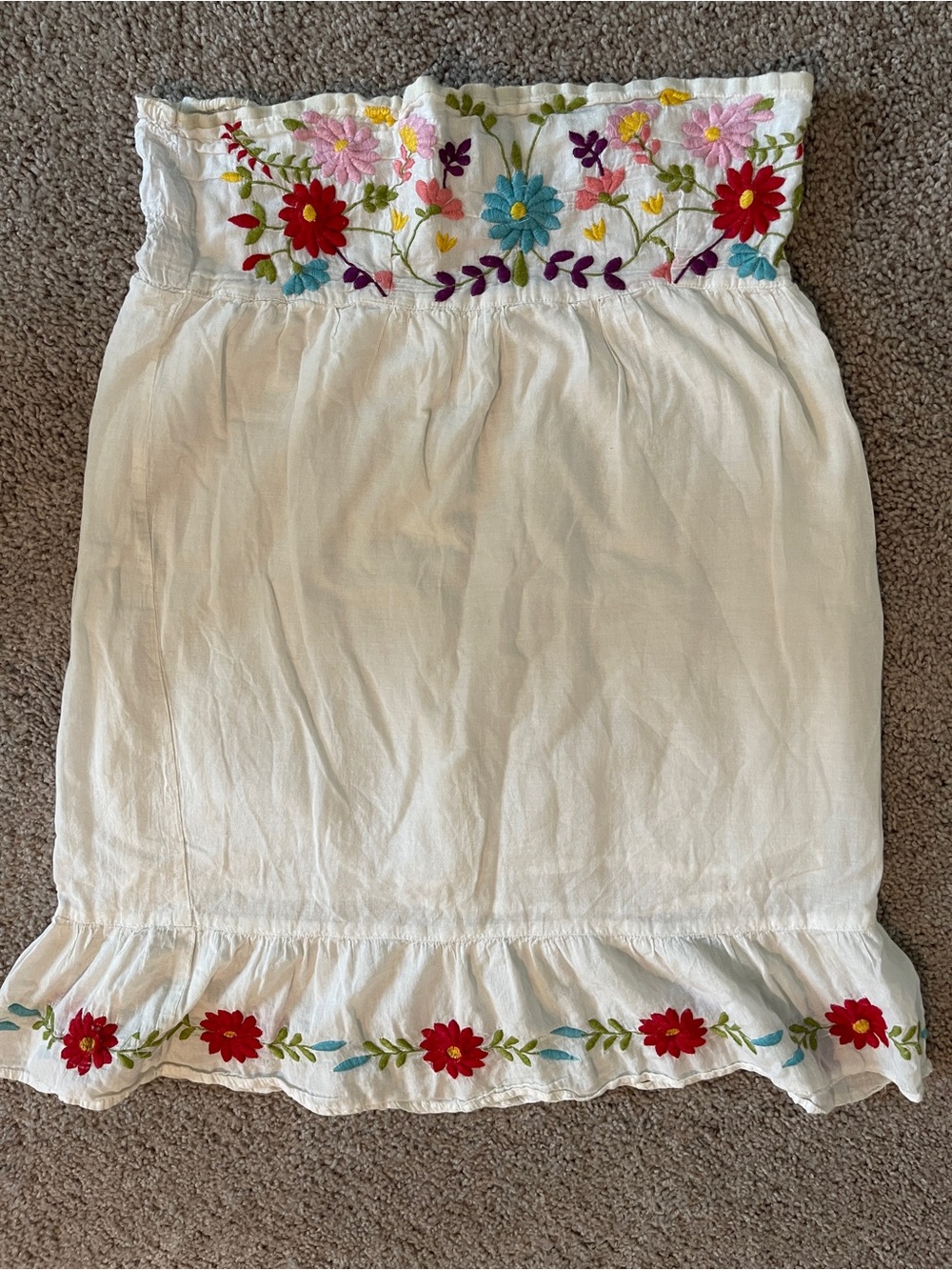 White Embroidered Cotton Floral Skirt, Size L